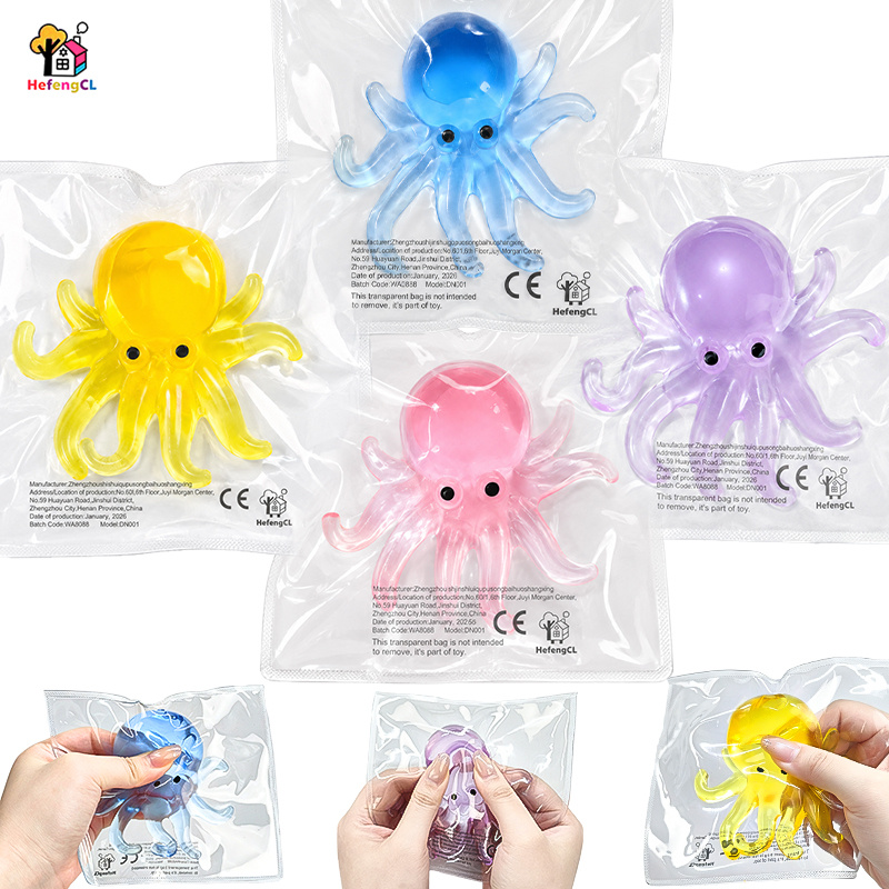 Hefengcl.Novelty Bright Transparent Octopus Squishy Toy